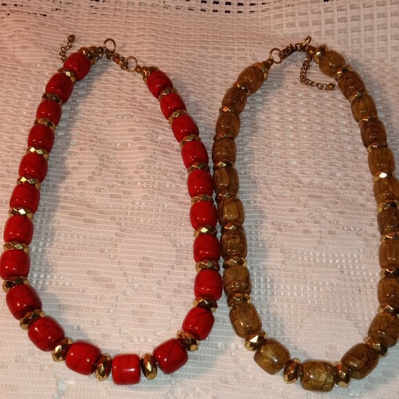 COLORFUL SET OF 2 BEADED 8" INCH NECKLACES - Picture 3 of 7
